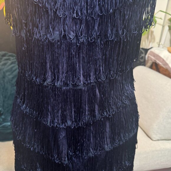 H&M, The Look: 1920's Flapper, Fringe Mini Cocktail Dress, Blue, Large - Picture 8 of 12